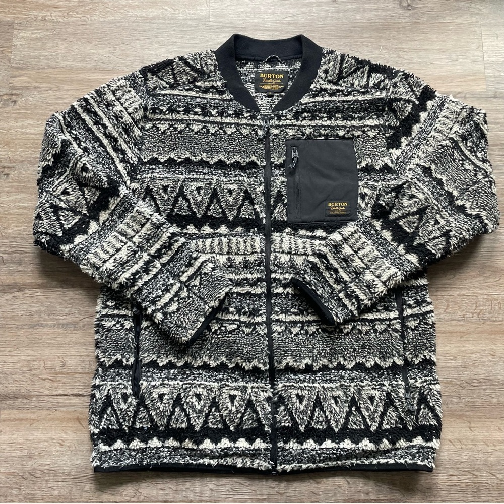 Burton Black and White Zip Up Fleece with Nordic Pattern